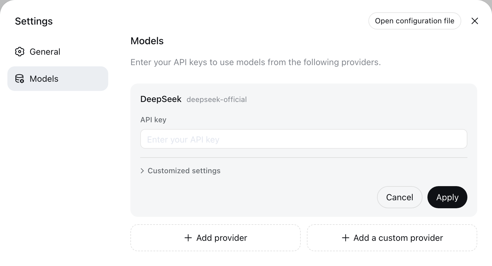 The model settings page in the DeepSeek Harness Web UI